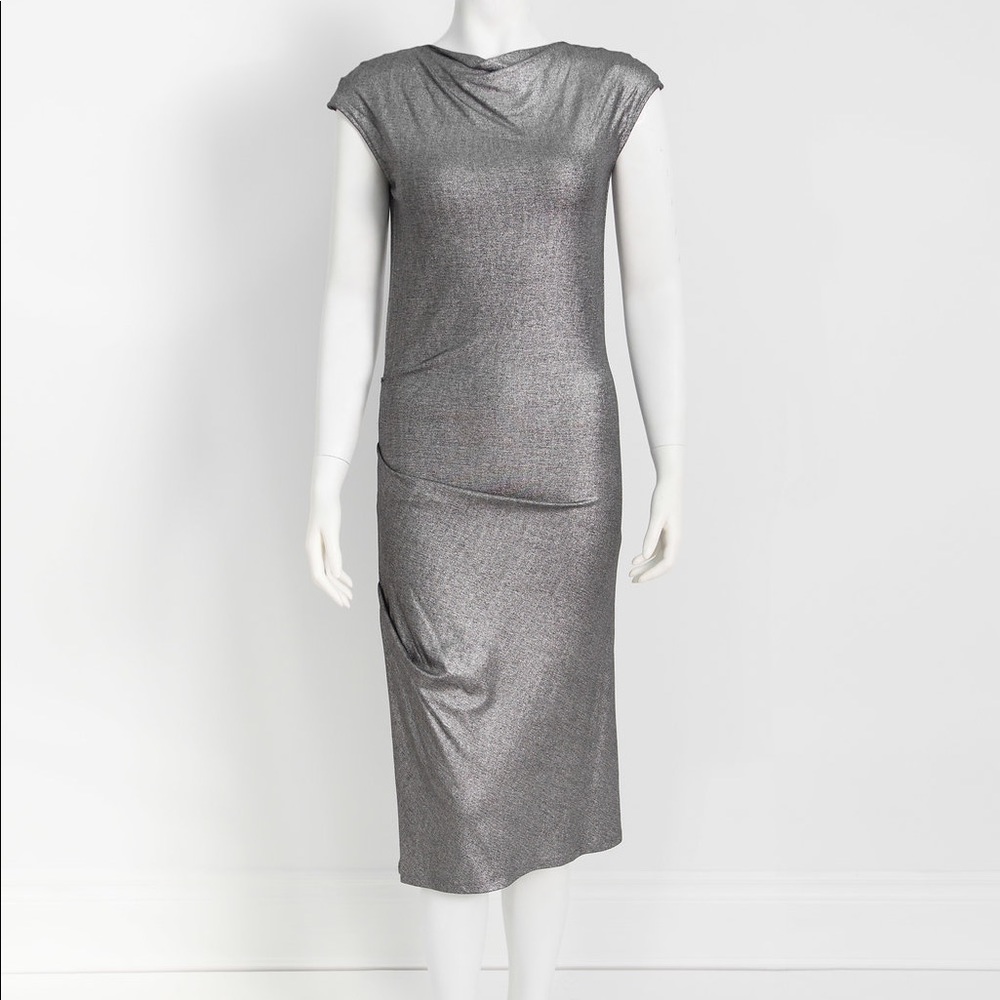 H by Halston Metallic Ruched Sheath Dress